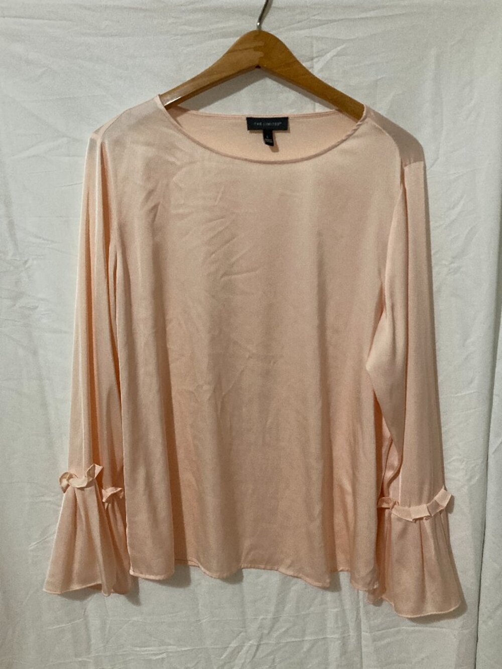 The Limited Bell Sleeve Blouse Womens L Peach Pink Feminine Romantic Core Ruffle